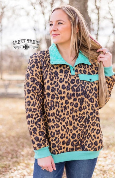 YAS Queen Pullover (Leopard/Turquoise)
